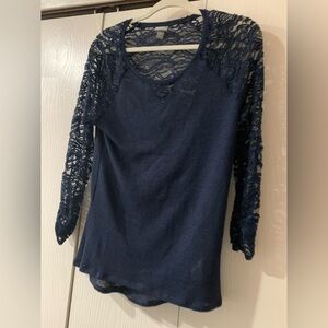 Vanity Midnight Blue Lace Sleeve Top